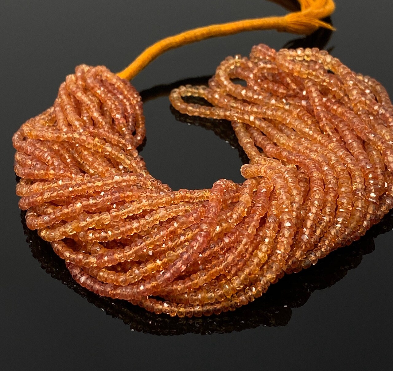 Natural Songea Sapphire Gemstone Beads - Micro Faceted, 16.5", Orange Red, 2.5mm - 3.5mm